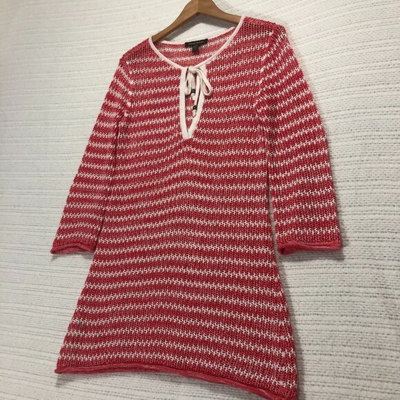 Tommy Bahama Women's Red Striped Crochet Cover Up‎ with Tie Size XS - Picture 1 of 8